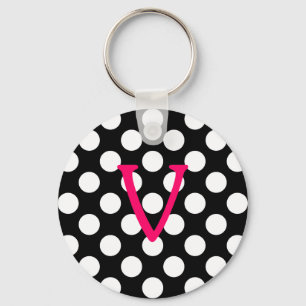 Porte-clés Lettre V rose sur pois