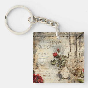 Porte-clés Lettre vintage d'amour parchemin avec fleurs (10)