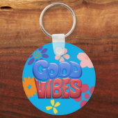 Porte-clés Lettres bulles Good Vibes et fleurs hippy (Recto)