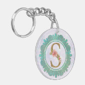 Porte-clés Lettres Initiales Monogramme Élégant avec Mandala (Devant gauche)