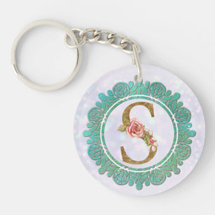 Porte-clés Lettres Initiales Monogramme Élégant avec Mandala