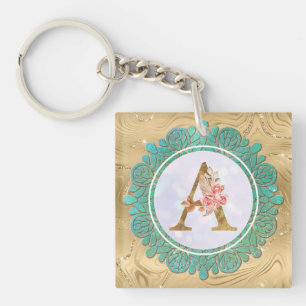 Porte-clés Lettres Initiales Monogramme Élégant avec Mandala