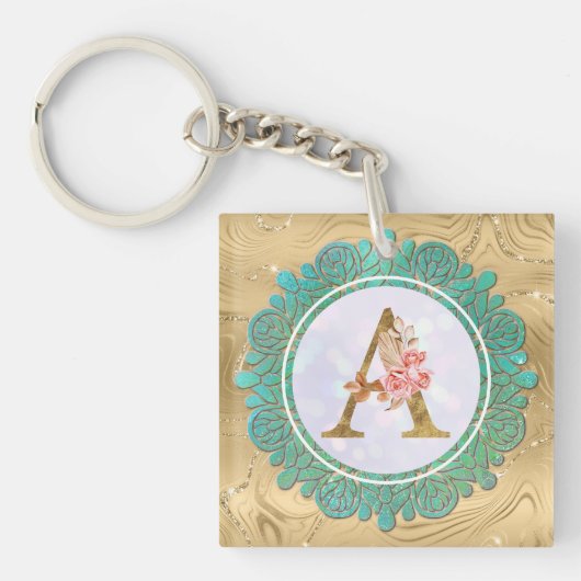 Porte-clés Lettres Initiales Monogramme Élégant avec Mandala (Devant)