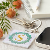 Porte-clés Lettres Initiales Monogramme Élégant avec Mandala (Devant Droit)