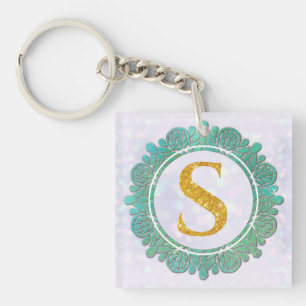 Porte-clés Lettres Initiales Monogramme Élégant avec Mandala