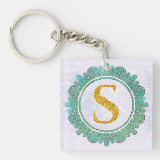 Porte-clés Lettres Initiales Monogramme Élégant avec Mandala (Devant)