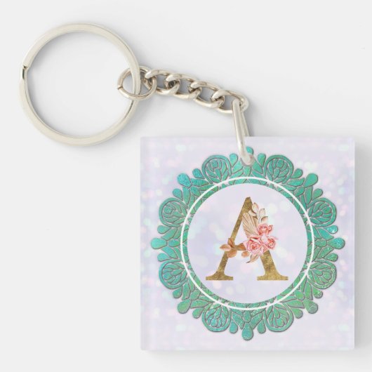 Porte-clés Lettres Initiales Monogramme Élégant avec Mandala (Devant)