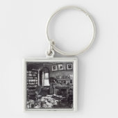 Porte-clés L'étude de Charles Darwin à vers le bas logent, (Devant)