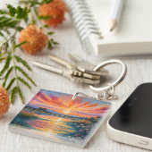 Porte-clés Lever de soleil à l'aquarelle de l'étang (Devant Droit)