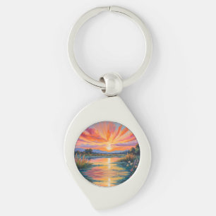 Porte-clés Lever de soleil à l'aquarelle de l'étang