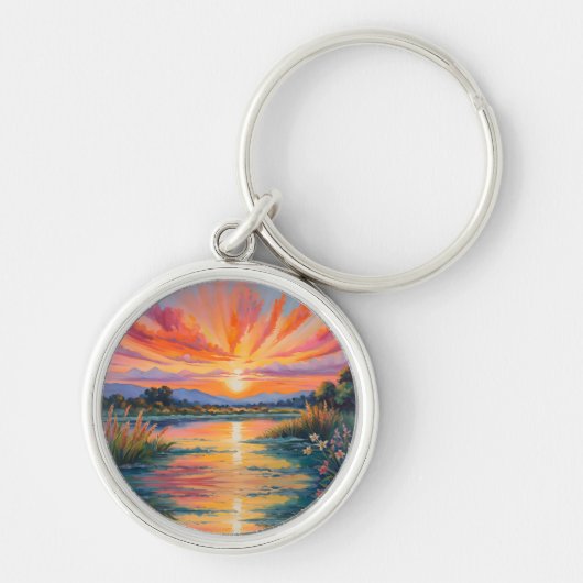 Porte-clés Lever de soleil à l'aquarelle de l'étang (Devant)