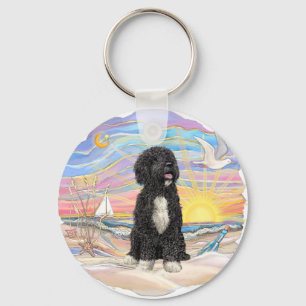 Porte-clés Lever de soleil océanique-Chien d'eau portugais (b