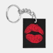 Porte-clés Lèvres de baiser rouge sur noir (Devant gauche)