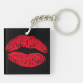 Porte-clés Lèvres de baiser rouge sur noir (Dos)