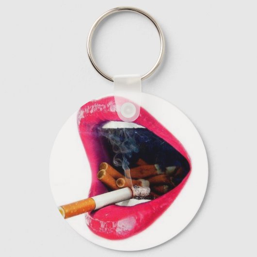 Porte-clés Lèvres roses avec une cigarette (Recto)