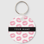 Porte-clés Lèvres Roses, Baiser, Baguette à lèvres, Votre Nom (Recto)