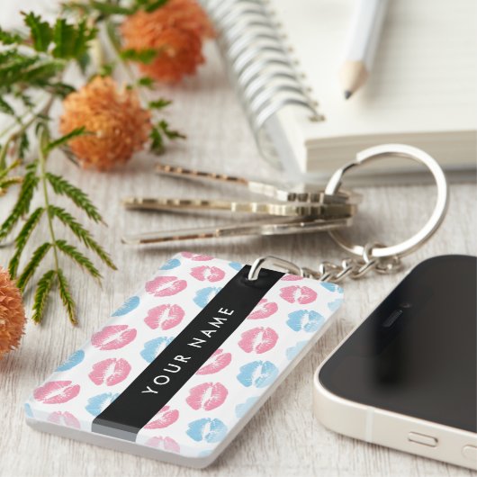 Porte-clés Lèvres Roses, Lèvres Bleues, Baiser, Votre Nom, Pe (Devant droit)