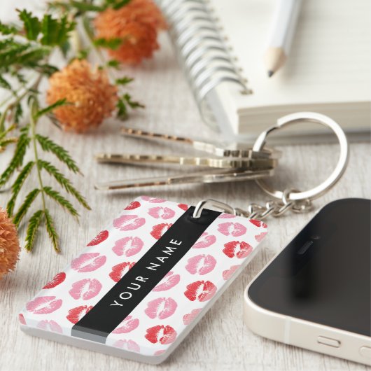 Porte-clés Lèvres Rouges, Lèvres Roses, Baiser, Votre Nom, Pe (Devant droit)