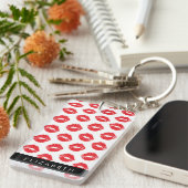 Porte-clés Lèvres Rouges, Rouge, Motif Des Lèvres, Votre Nom (Devant droit)