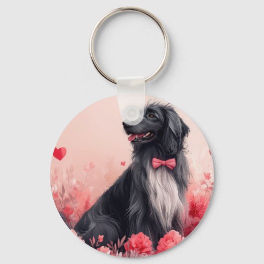 Porte-clés Lévrier Afghan avec des Roses - Saint-Valentin (Recto)