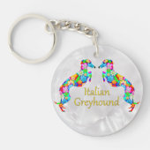 Porte-clés Lévriers italiens fleuris (Devant)