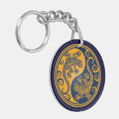 Porte-clés Lézards bleus d'or de Yin Yang (Devant gauche)