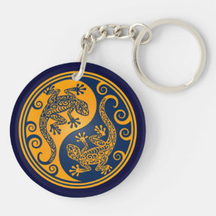Porte-clés Lézards bleus d'or de Yin Yang