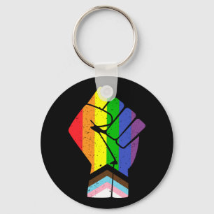 Porte-clés LGBT Pride (Progrès) Drapeau avec poing levé