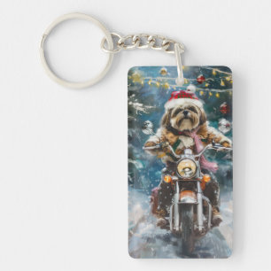 Porte-clés Lhasa Apso Chien à cheval Moto Noël