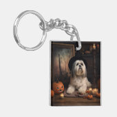 Porte-clés Lhasa Apso Citrouilles Halloween Épouvantable (Devant gauche)