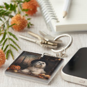 Porte-clés Lhasa Apso Citrouilles Halloween Épouvantable (Devant Droit)