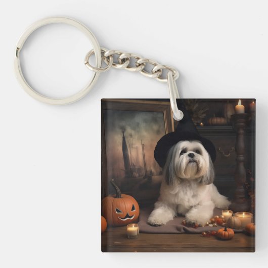 Porte-clés Lhasa Apso Citrouilles Halloween Épouvantable (Devant)