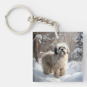 Porte-clés Lhassa Apso Laisse Neige Noël