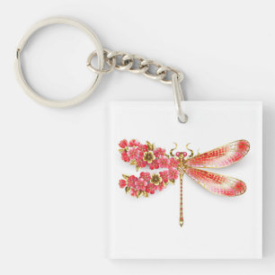 Porte-clés libellule de fleurs avec sakura de bijoux