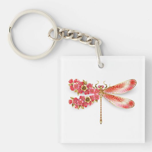 Porte-clés libellule de fleurs avec sakura de bijoux (Devant)