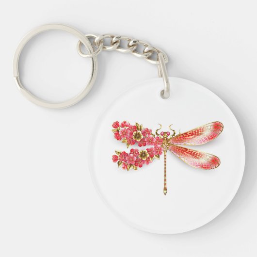 Porte-clés libellule de fleurs avec sakura de bijoux (Devant)