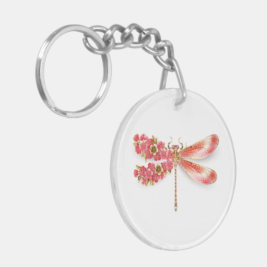 Porte-clés libellule de fleurs avec sakura de bijoux (Devant gauche)