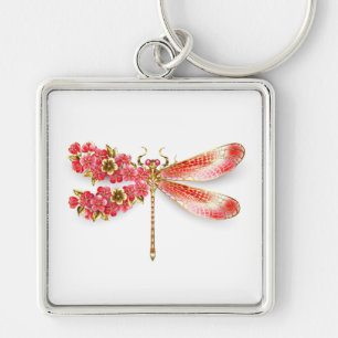 Porte-clés libellule de fleurs avec sakura de bijoux