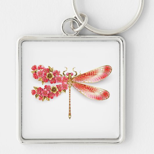 Porte-clés libellule de fleurs avec sakura de bijoux (Devant)