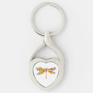 Porte-clés libellule de fleurs jaunes