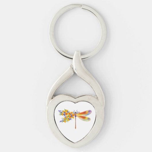 Porte-clés libellule de fleurs jaunes (Devant)