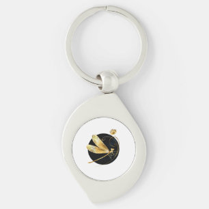Porte-clés libellule d'or en cercle noir
