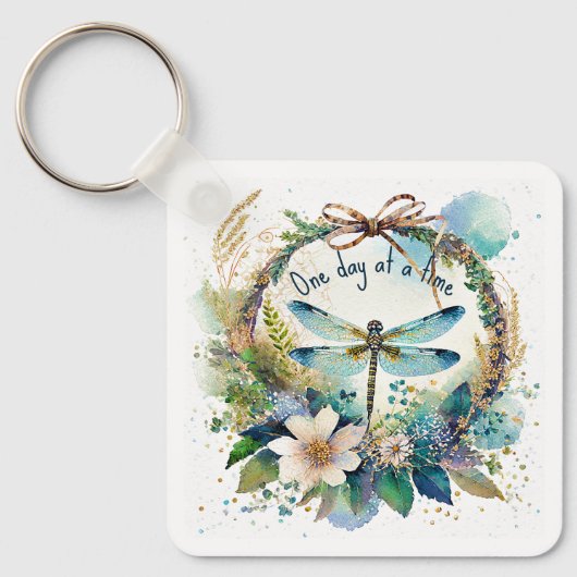 Porte-clés libellule florale Un jour à la fois (Recto)