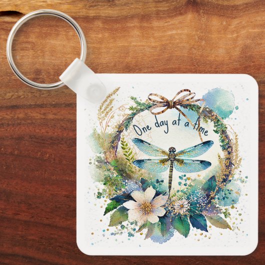 Porte-clés libellule florale Un jour à la fois (Recto)