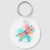 Porte-clés Libellule rouge sur fond aquarelle (Recto)