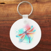 Porte-clés Libellule rouge sur fond aquarelle (Recto)