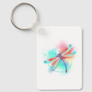 Porte-clés Libellule rouge sur fond aquarelle