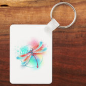 Porte-clés Libellule rouge sur fond aquarelle (Verso)