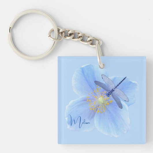 Porte-clés libellule sur pavot bleu (Devant)