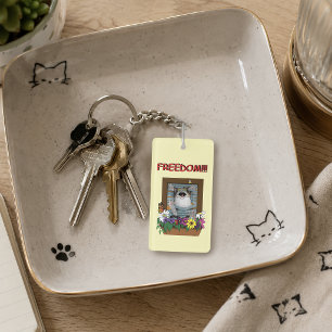Porte-clés Liberté Évasion Drôle Chat Jaune Floral Fenêtre